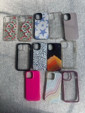Mixed Pattern iPhone 13/14 MAX Case Bundle - Pink, Clear, Blue, Black, Multi